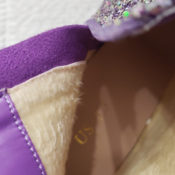 ALLEGRA K GLITTER POINTED TOE CHUNKY HEEL PURPLE ANKLE BOOTS - Picture 6 of 12